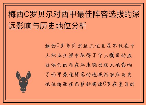 梅西C罗贝尔对西甲最佳阵容选拔的深远影响与历史地位分析